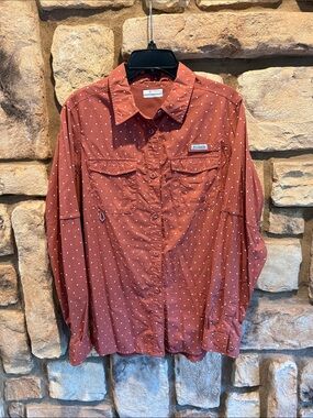 Columbia Rust Red Dot Print Long-Sleeve Outdoor Shirt size xl